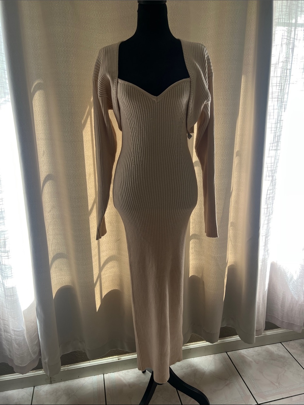 Forever 21 Beige Ribbed Maxi Dress with Matching Bolero